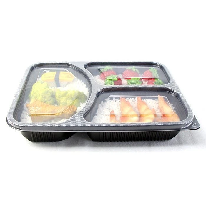 Bento kutija za jednokratnu upotrebu PP sa 3 pretinca za hranu sa poklopcem