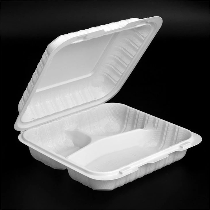 Biodegradable 3 Compartment Take Out Food Container Disposable Plastic Storage Boxes Folding Lid
