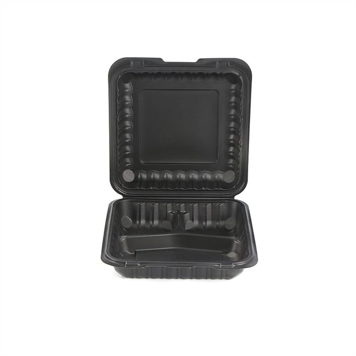 High Quality Black 3 Compartment Food To Go Container Microwavable Disposable Food Container Take Away Bento Lunch Box