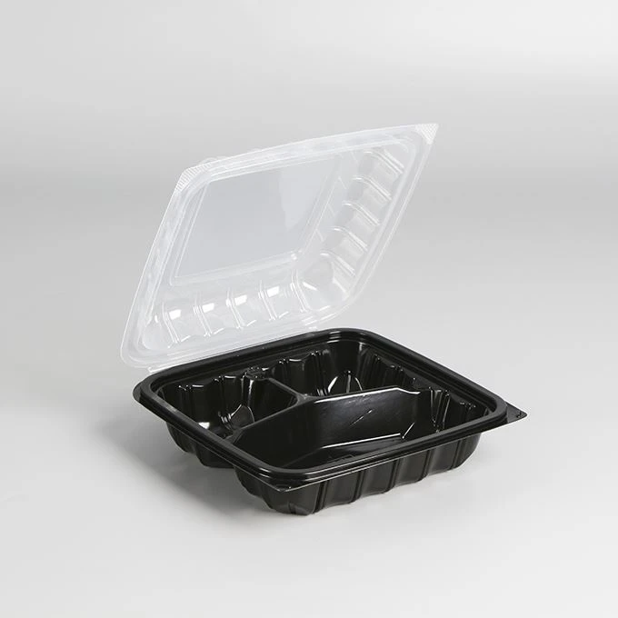 Novi dolazak Dvobojna plastična kutija za ručak za jednokratnu upotrebu Kutija za poneti sa šarkama Posuda za hranu za super tržište