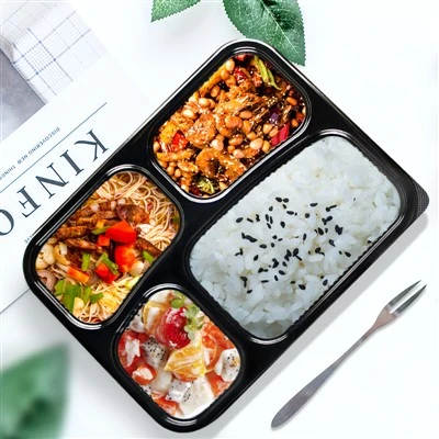 Bento kutija za ručak za jednokratnu upotrebu crna 4 komparementa